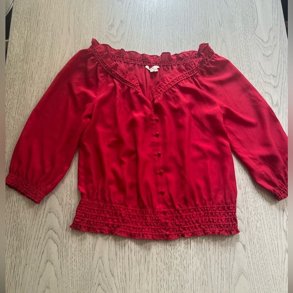 Joie Tops - Joie Red Ruffled Puff Sleeve Blouse